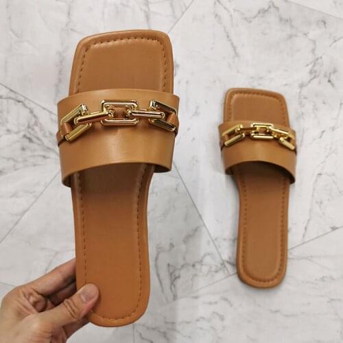 Large Size 43 New New Summer Womens Sandals Solid Color Chain Vogue Outdoor Slides Flat with Breathable Beach Ladies Shoes