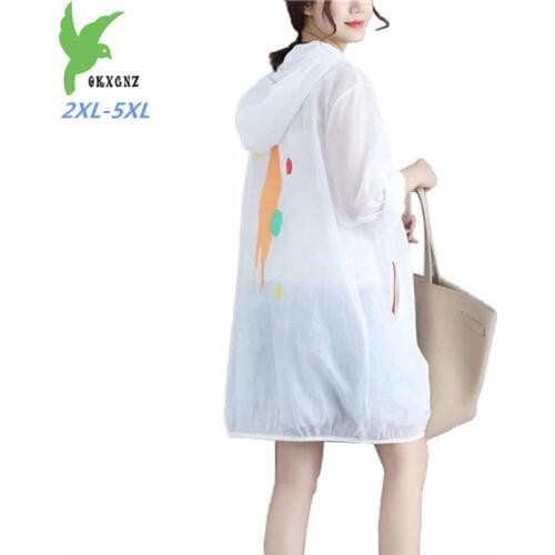Fashion Summer Sun Protection Women Thin Trench Coat Hooded Windbreaker Plus Size 2XL-5XL Female Anti-UV Breathable Tops G48