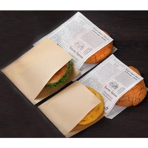 Kraft Paper Bread Wrapper Packing Bag Oil-Absorbing Sheet Puff Food Grade PE Film Brown Square Paper Donut Packing Tools 100pcs