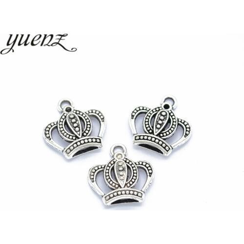 YuenZ 20pcs Antique Silver color Charms Metal Crown Charm Pendant Jewelry Making 16*16mm N223