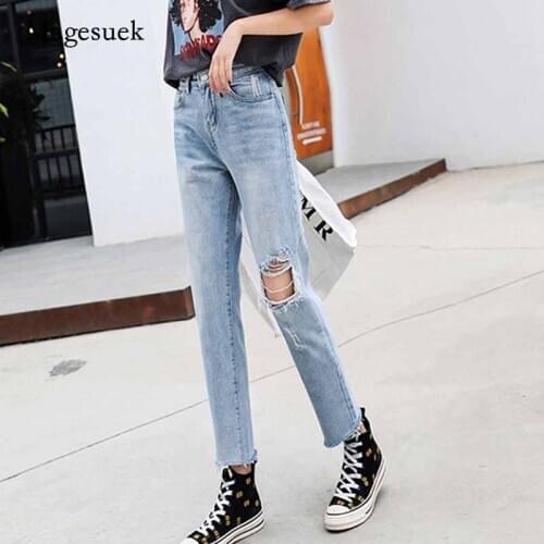 Fashion Streetwear with Blue Multi-Pockets Ripped Jeans Woman High Waist Jeans for Women 2020 Autumn Loose Harem Trousers 10731