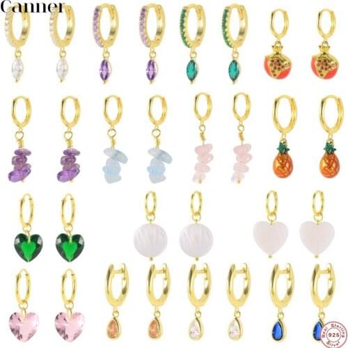 CANNER 925 Sterling Silver White Shells Hoop Earrings for Women Bohemian Charming Round Zircon Wedding Earring Fine Jewelry Gift