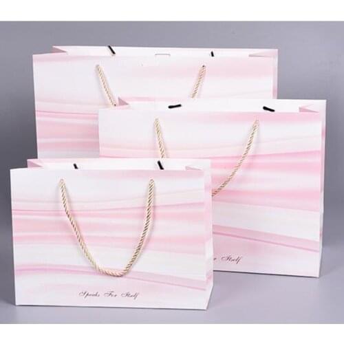 100PCS/LOT High Grade New Style Paper Bag Marble Pattern Pink Gift Packaging Bag Shopping Bag Can Customized Size