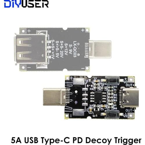 100W 5A USB Type-C PD Decoy Trigger Board 5V 9V 12V 15V 20V Output PD 2.0 3.0 Trigger Adapter Cable Connection Polling Detector