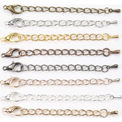 20pcs/lot 50 70mm Tone Extended Extension Tail Chain Lobster Clasps Connector For DIY Jewelry Making Findings Bracelet Necklace