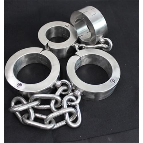 3.5-4.5kg Heavy 4cm High Stainless Steel Bondage Shackles Handcuffs Foot Hand Cuffs Metal Bondage Restraints Adult Sex Toys G22