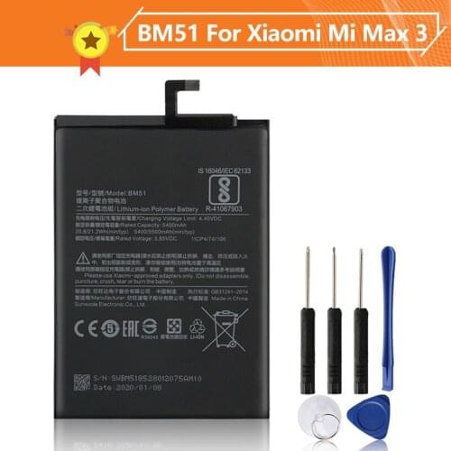 Xiao Mi Xiaomi BM51 Phone Battery For Xiao mi Max3 Max 3 5500mAh BM51 Original Replacement Battery + Tool