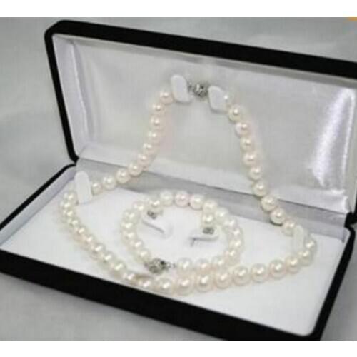 Free Shipping AA 7-7.5MM White Akoya Cultured Pearl Necklace Bracelet Earring Set