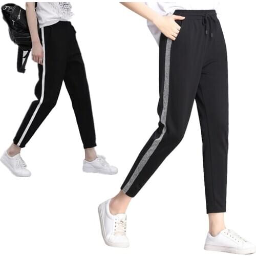 Autumn Harem Pants New Casual Long Trousers For Women Black Side Striped Thin Ankle-Length Pants Female Pencil Pant
