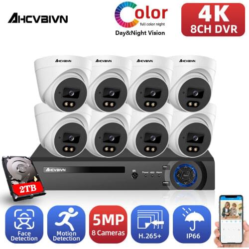 H.265 4K 8CH CCTV DVR Security Camera System Set 4/8PCS 5MP Outdoor Waterprooof Color Night Vision Camera Video Surveillance Kit