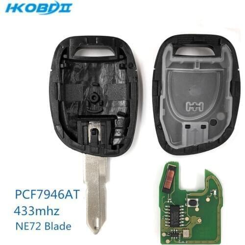 HKOBDII 1 Button ID46 Transponder Car Keys 433Mhz PCF7946AT Flip Remote Key for Renault Clio Kango and shell NE72 Blade