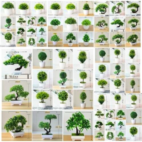 Artificial Plants Green Bonsai Small Tree Pot Plants Fake Flower Potted Home Decoration Craft Plant Party office decor 39styles