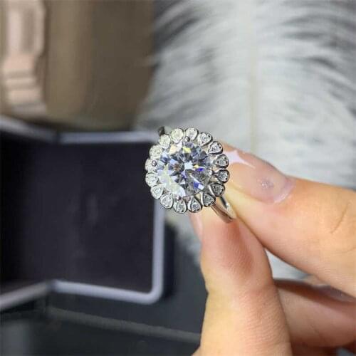 Excellent Cut D Moissanite VVS 2ct White or Blue Stone Ring Sterling Silver Rings Luxury Jewelry