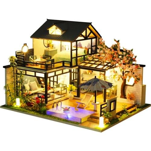 Doll House Furniture Wooden Miniature DIY Kit With Dust Cover Music Box Assemble Crafts Toy Best Birthday Gift For Children Girl