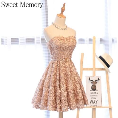Sweet Memory Women Sweetheart Short Prom Dresses Lace-Up Knee Length Wedding Party Dress With Belt