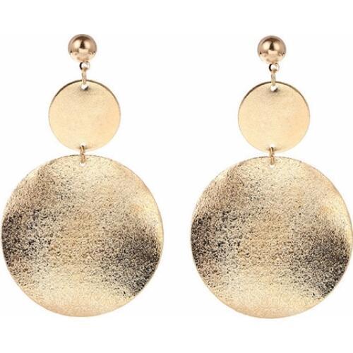 Fashion Simple Gold plated Geometric Circular Frosted Metal Sheets Long Earrings Girls Popular Dangle Earring Party Jewelry Gift