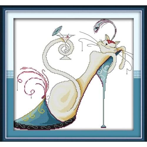 Fashion high heels and a cat(2) cross stitch kit cartoon count pre print canvas stitching embroidery DIY handmade needlework
