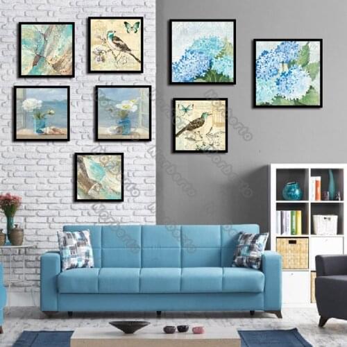Natural Still Life Crayon Pictures Canvas Painting Wall Poster Various Flowers Birds Flowers and Grapes for Home Rooms Decoratio