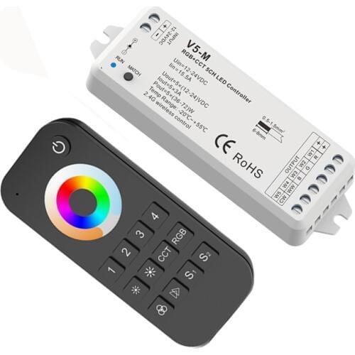 New Led RGBCCT Strip Controller 2.4G RF Remote Wireless 3A 5 Channel Output DC12V-24V 4 Zone RGB CCT 5050 Led String Control