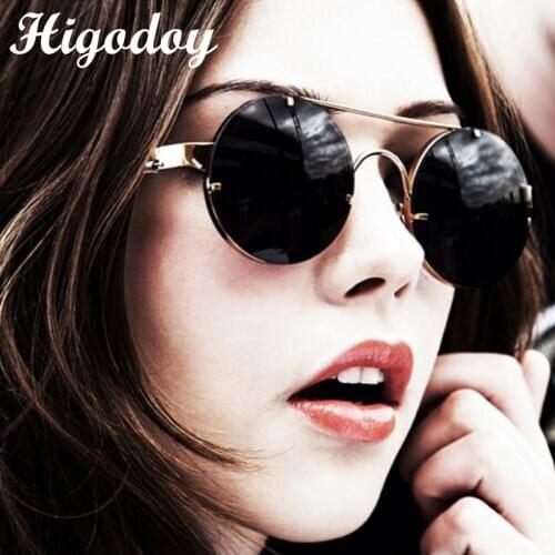 Higodoy Metal Oversized Sunglass Men Retro Vintage Alloy Round Steampunk Sun Glasses Spring Legs Sunglasses Women 2019 Uv400