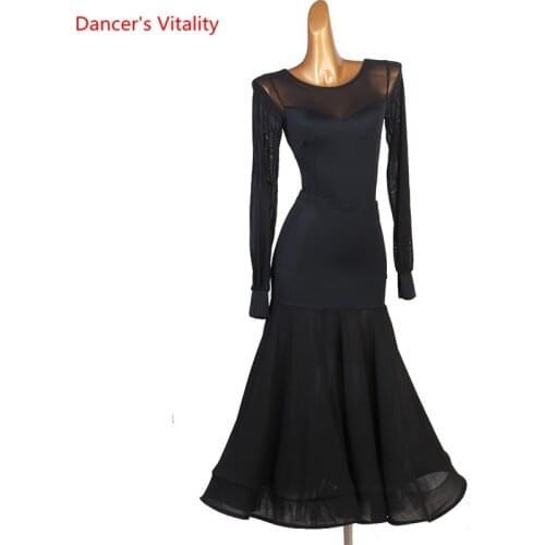 Adult Latin Dance Dress Practice Long Sleeve Clothes Jumpsuit And Long Skirt 2 Pcs Set for Women Performance Costumes