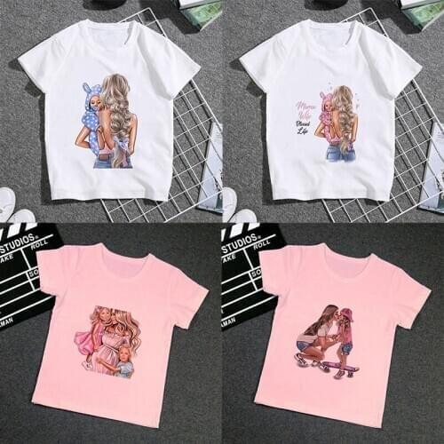 Casual Kawaii 2021 Kids T Shirt Summer Super Mom Mother And Baby Love Life Lovely Girl Tshirt Fashion Boys T Shirts Girls Tops