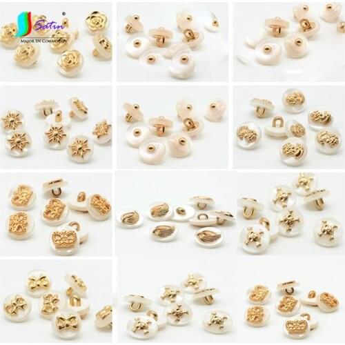 10MM Shirt Blouse Dress Clothes Decorative Repair Accessory Golden Pearl White High-grade Metal Resin Small Shank Button A0027C