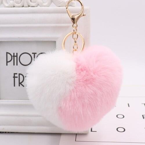 Fake Rabbit Fur Ball KeyChain Pompom Key Chain Color matching love Key Rings Ballet Angel Girl Fourrure Pompon Women Bag Jewelry