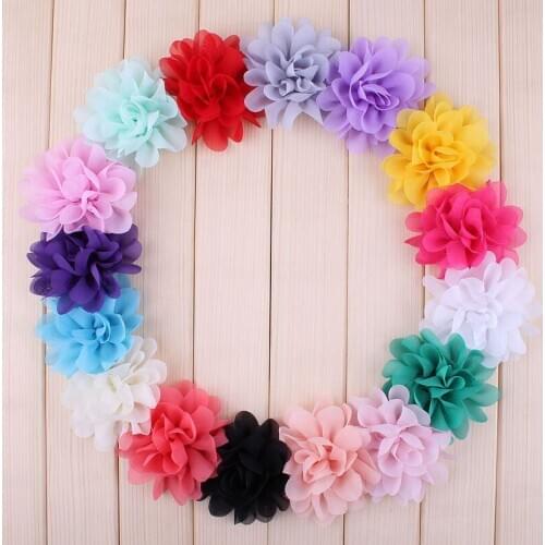 200pcs/lot 3" 16 Colors Chic Chiffon Flower Accessories Artificial Tulle Fabric Hair Flowers For Wedding Dress Decoration