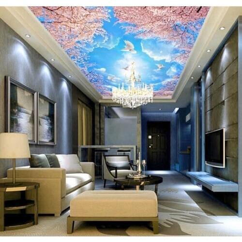 Custom modern 3 d mural, blue sky and white clouds of cherry trees 3D zenith mural papel de parede,living room bedroom wallpaper