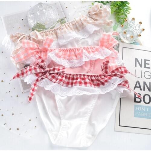 SP&CITY Grid Ruffle Bow Cute Womens Underwear Lace Up Kawaii Cotton Panties Soft Bow Sweet Girl Seamless Briefs Female Lingerie