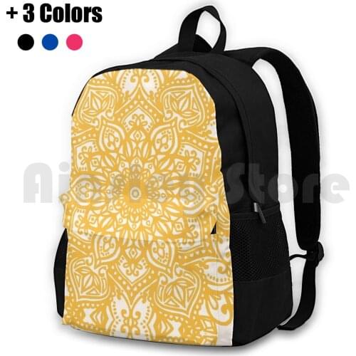 Yellow Mandala Pattern Outdoor Hiking Backpack Riding Climbing Sports Bag Yellow Mandala Sunflower Flower Mustard Home Hipster