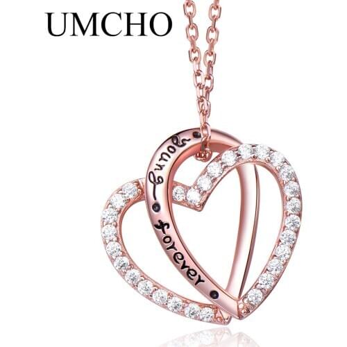 UMCHO 925 Sterling Silver Pendant Ladies Necklace Rose Gold Charm Heart Pendant For Women Gifts High Jewelry