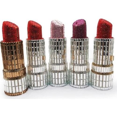 High Quality Lipstick Style Crystal Clutch Bags Evening Wedding Bridal Clutches Luxury Elegant Women Glass Pattern Party Purse
