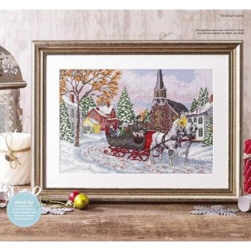 Top Quality Lovely Cute Counted Cross Stitch Kit Winter Sleigh Ride Victoria Scene Village Street Chirstmas Snow