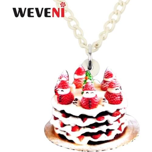 WEVENI Acrylic Christmas Tasty Snowman Cake Necklace Pendant Choker Festival Decoration Jewelry Women Girls Teens Gift Accessory