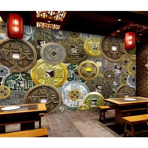 XUE SU Custom large-scale murals / wallpapers / nostalgic retro copper coin image catering background wall covering