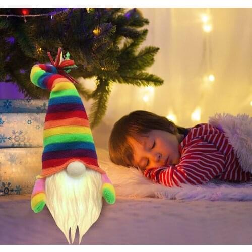 Funny Carnival Rainbow Faceless Gnome Doll with Lights Swedish Tomte Dwarf Plush Toy Figurines Holiday Home Decoration