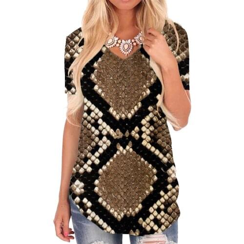 Giyu Brand Snake Skin T-shirt women Art Funny T shirts Harajuku V-neck Tshirt Abstract T-shirts 3d Womens Clothing Summer
