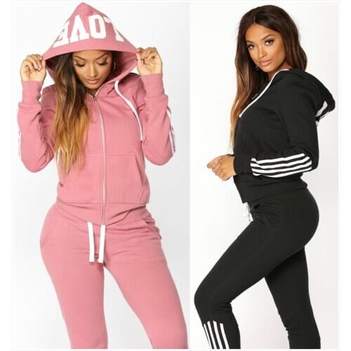 2020 Women Elegant Top And Pants Women Suit Stripe Fitness Autumn Outfit Womens Casual Sweat Suits Two Piece Tracksuit For