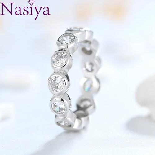 Nasiya Sterling Silver 925 Ring Round 4MM Zircon Rings for Women Fashion Simple Rings Wedding Engagement Party Gift Fine Jewelry
