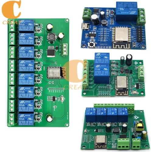 1/2/4/8 Channel ESP8266 Wireless WIFI Relay Module ESP ESP-12F Development Board AC/DC 5V/7-28V/5-80V Wireless Relay Module