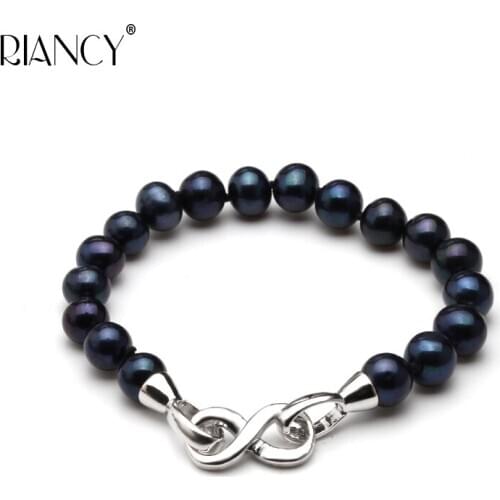 Classic Charm Bracelet for women Genuine Natural Freshwater black pearl Bracelet 8-9mm birthday gift 18/20cm