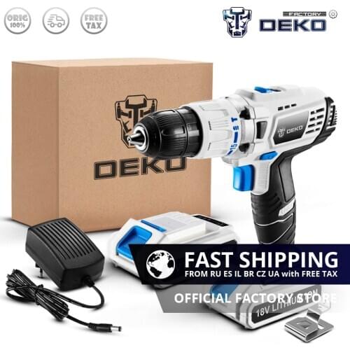 DEKO GCD18DU3 18V Impact Cordless Drill DC Lithium Battery 50N.m Electric Screwdriver 2 Speed LED Mini Power Driver 2 Battery