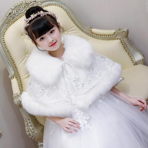 Kids Faux Fur Cape Cloak Winter Flower Girl Dress Cape Wedding Shawls And Wraps For Girls Bolero Shrug Kids Jacket Cape
