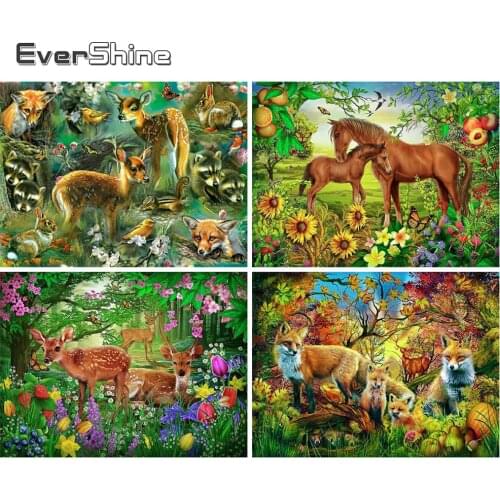 Evershine Diamond Embroidery Horse Mosaic Art Kits 5D DIY Diamond Painting Animals Fox Rhinestones Pictures Handmade Gift