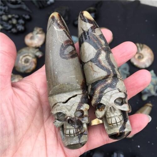 Natural Septarium Crystal Skull Massage Wand Hand Carved Figurine Home Decoration Gemstone Collection Reiki Stone