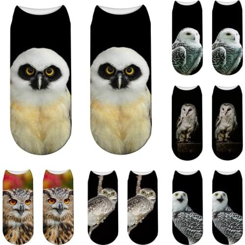 Funny Animal Socks 3D Printed Cute Owl Mini Pattern Women Crew Socks Black Series Girl Gift Summer Breathable Low Ankle Socks