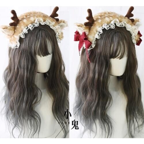 Christmas Lolita Girl Lovely Elk Spots Plush Bowknot Headband KC Headdress Women Sweet Kawaii Hair Hoop New Year KC Hairpin