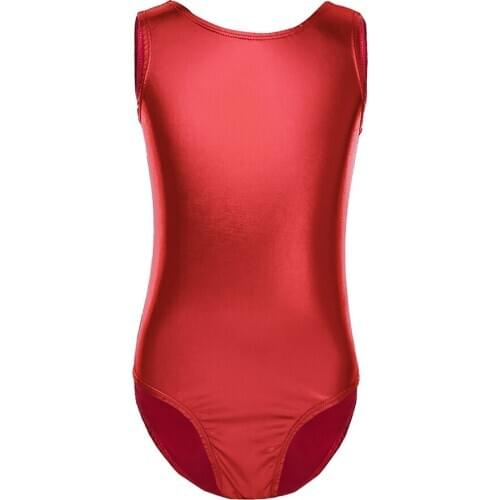 Kids Sleeveless Solid Color Patent Leather Ballet Dancewear Gymnastics Leotard for Girls Child Stage Performance Dance Costume